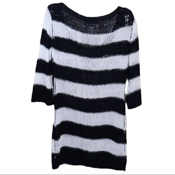 Vertigo Black & White Stripe Loose Open Knit Tunic Sweater Size M New - Picture 2 of 6